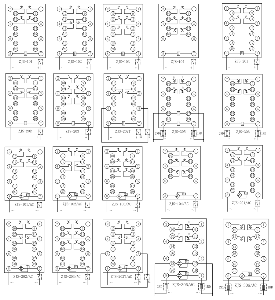 ZJS-121延時中間繼電器內(nèi)部接線圖
