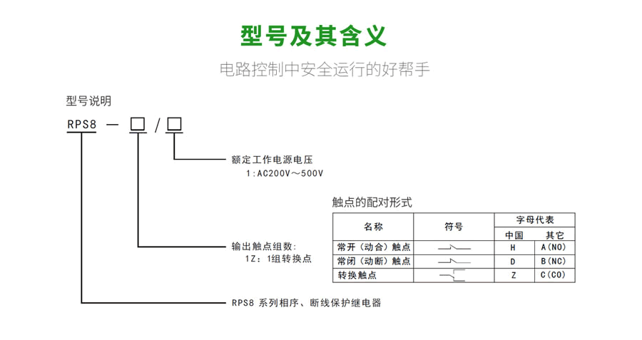 RPS8相序、斷線保護(hù)繼電器型號及含義